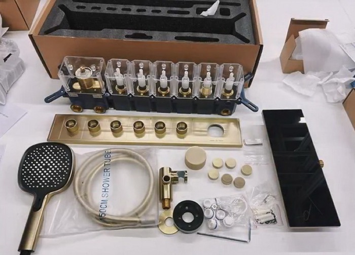 Private-label packaging with accessories and instruction materials laid out