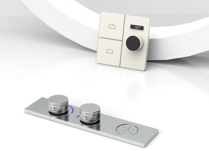 Concealed control panel with thermostatic valve and push buttons