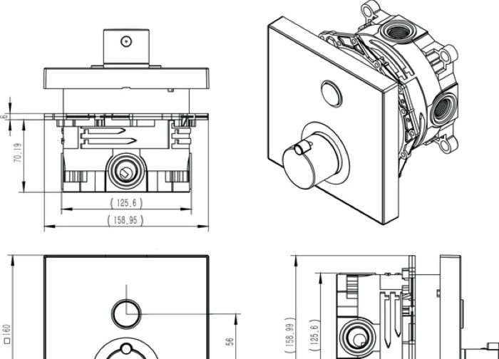 CAD drawing sheets and dimensional specifications for a concealed valve