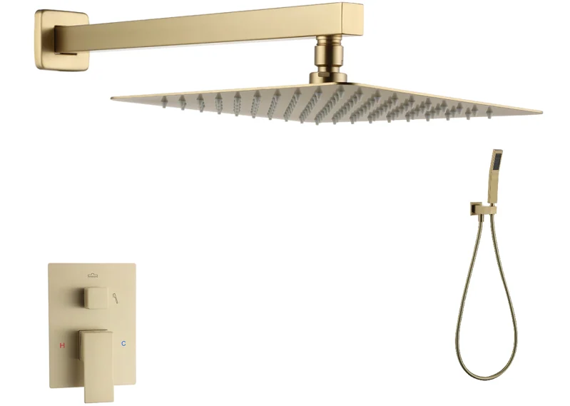 Brushed gold concealed rain shower system