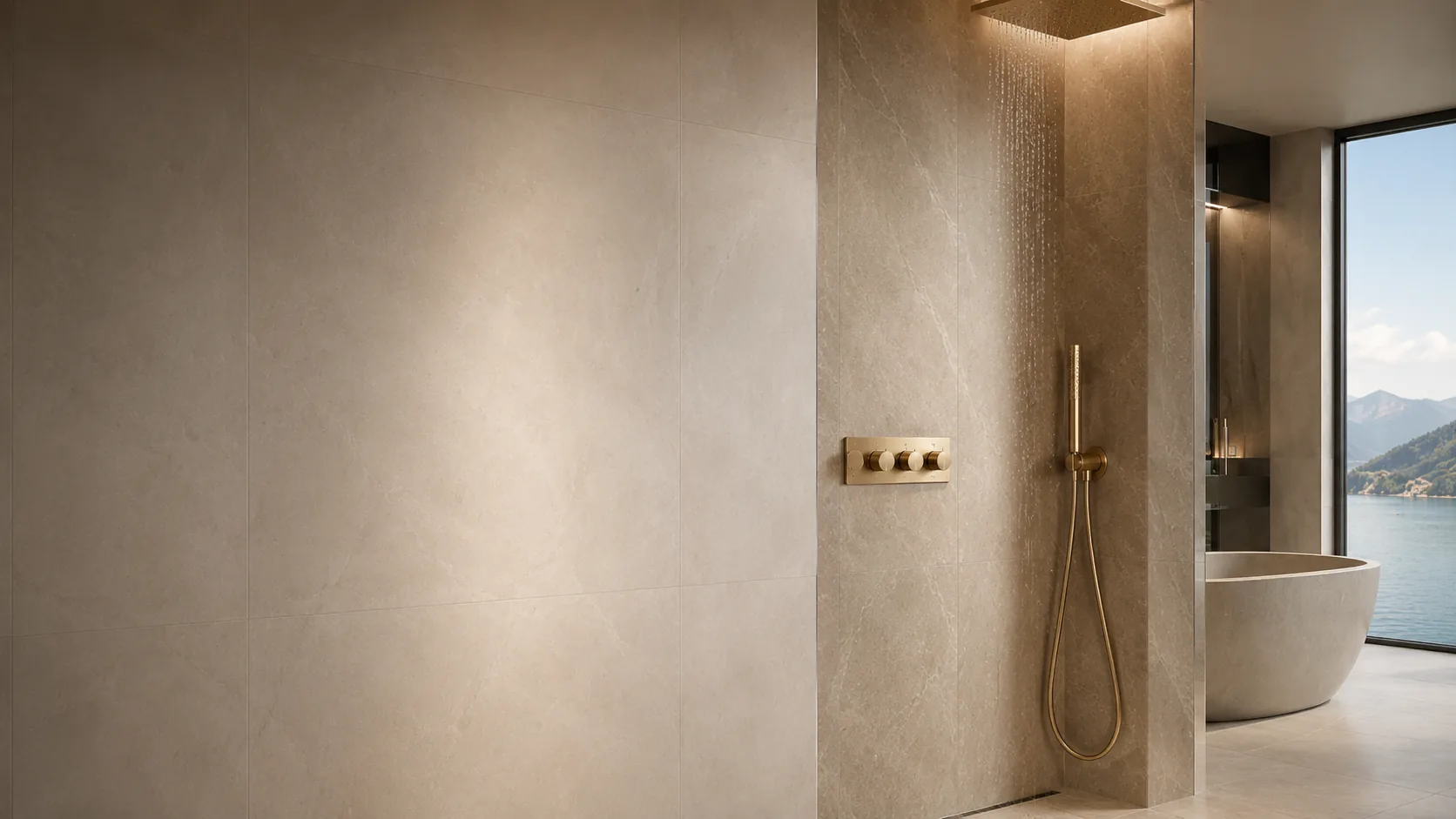 Concealed shower system in a refined bathroom