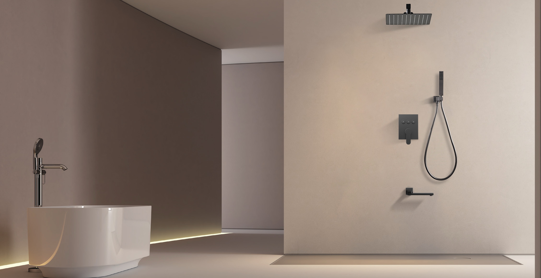 Concealed shower installation in a contemporary bathroom